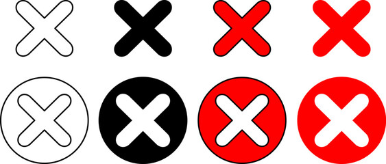 Cross Mark Icon Set Diverse Styles for Rejection, Error, and Cancelation - Cross