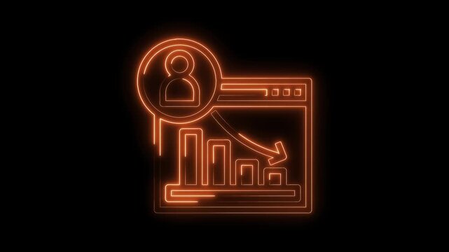 Neon style user data analysis with declining graph presentation on a digital screen