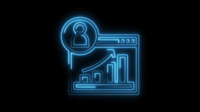 Glowing neon outline of user profile with website analytics graph on black background