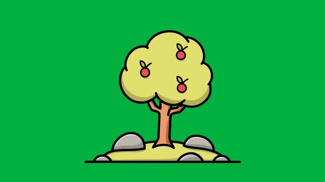 Animation of an apple tree moving in the wind with a green screen background