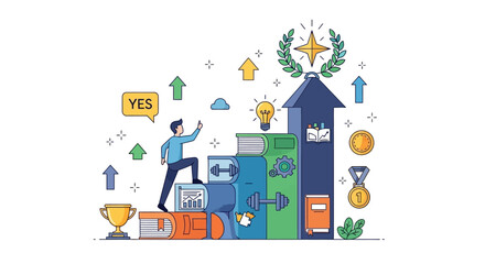 Step-by-step guide to success through education and learning, a flat design concept of career advancement and achievement