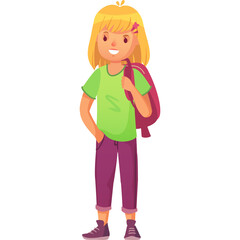 Young Girl With Blonde Hair And A Pink Backpack Standing Isolated On White Background Wearing Casual Clothes