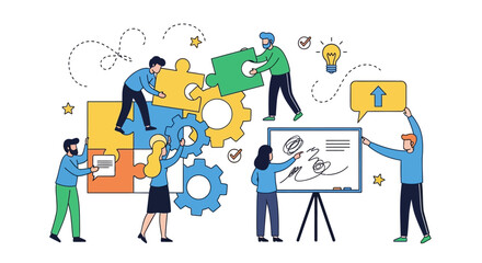 Teamwork and collaboration A diverse group of people working together to achieve a common goal