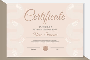 Elegant modern vector achievement certificate template. Minimalistic design with abstract lines and leaves, editable for any awards.