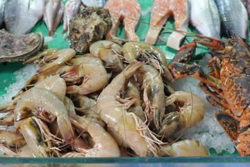 Local market's fresh shrimp and lobster display