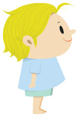 A little boy with blond hair standing still