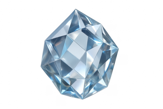 Geometric crystal diamond shape reflecting light on transparent background