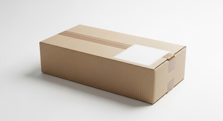 Naklejka premium Cardboard shipping box with blank label, ready for delivery