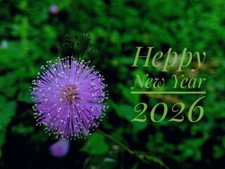 hdr. Heppy New Year 2026 green writing with natural background 