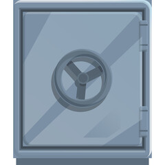 Gray Metal Security Safe with Round Handle and Three Spoke Wheel on Front Door Isolated on White Background