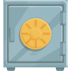 Gray Metal Safe with Yellow Combination Lock and Four Legs Isolated on White Background