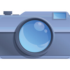 Gray Digital Camera With Blue Lens On Transparent Background