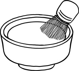 Girly Matcha Outline Doodle Hand Drawn, Illustration of Matcha Whisk in a bowl