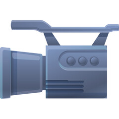 Gray Digital Video Camera with Handle and Lens Isolated on Transparent Background