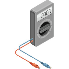 Gray Digital Multimeter with Red and Blue Test Leads Isolated on Transparent Background Electrical Testing Device for Measurement and Diagnostics