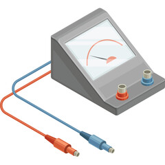 Gray Electronic Meter With Red Blue Wires And Connectors Showing Measurement On Screen With Transparent Background