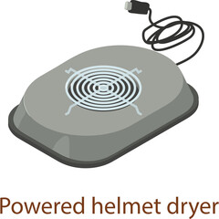 Gray Electric Helmet Dryer With Fan And Cord On White Background Isometric Style