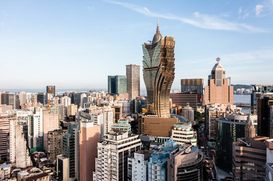Aerial view of urban skyline on a sunny day, Macao, China