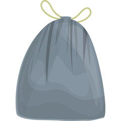 Gray Garbage Bag With Yellow Tie Closure On A Transparent Background Isolated