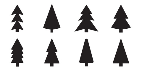 Obraz premium Christmas tree black icon collection. Set of simple silhouettes isolated on white background. Icons for holidays sales and events.