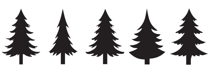 Fototapeta premium Set of Christmas tree vector black icon.Simple flat chriasmas tree collection .Pine tree.