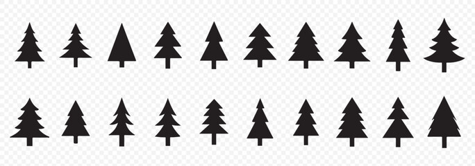 Christmas tree icon. Set of black christmas tree icons on white background. Vector illustration. Holiday icons