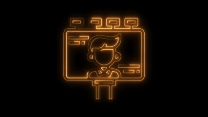 Glowing neon outline of man giving virtual presentation online business meeting concept - Powered by Adobe