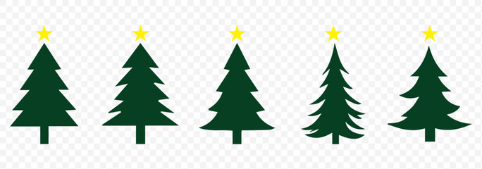 Christmas tree icon. Set of black christmas tree icons on white background. Vector illustration. Holiday icons . christmas tree silhouette set.
