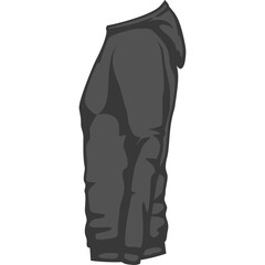 Side View of a Dark Gray Hooded Jacket Against a White Background Featuring a Pixelated Style and Clean Lines Ideal for Graphic Design Assets