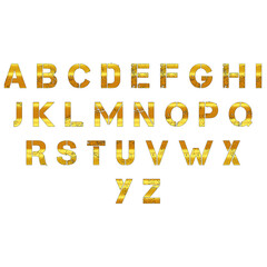 Golden Textured Block Alphabet Vector, Complete A-Z Uppercase Luxury Letter Set, Shiny Metallic Typography Isolated on Transparent Background