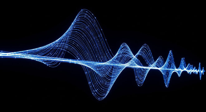 Blue digital frequency sound wave data visualization
