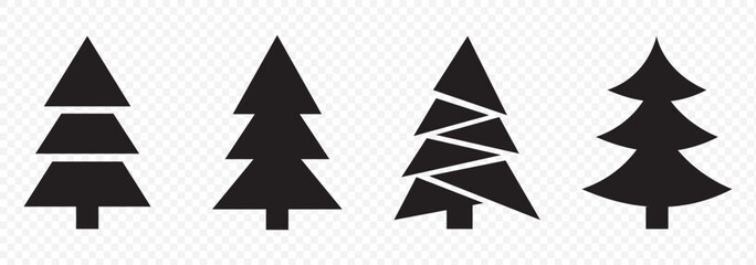 Christmas tree silhouette clipart set. Black Christmas tree drawing clip art collection in white background for x-mas season pine tree flat icon decoration vector illustration.