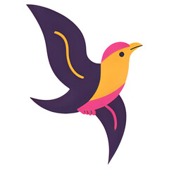 Abstract Minimalist Bird Illustration - Purple, Yellow, and Pink Flying Bird Graphic Design