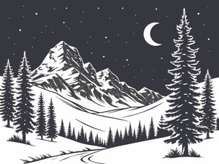 Obraz premium Bare Tree Branches in Snow Minimal Winter Forest Illustration