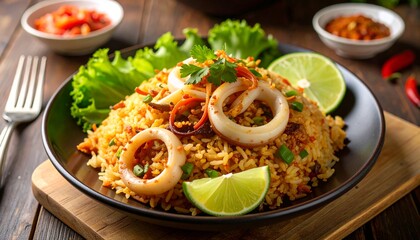 Nasi Goreng Cumi Asin, Fried Rice With Salted Squid.