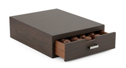 premium chocolate praline case in drawer-style box with branding space isolated on a white background for celebrations or gifting presentation