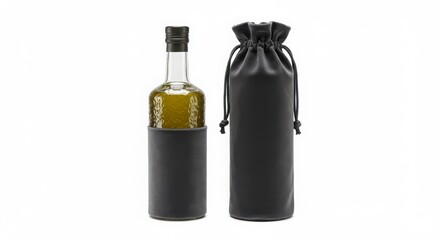 artisanal olive oil bottle duo with carrier isolated on white background for product display or advertising purposes