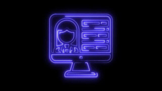 Glowing neon monitor displaying user profile information for online account management and registration