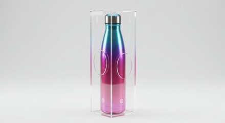 luxury infused water bottle set in frosted acrylic box with blank logo space isolated on white background for food product or packaging design