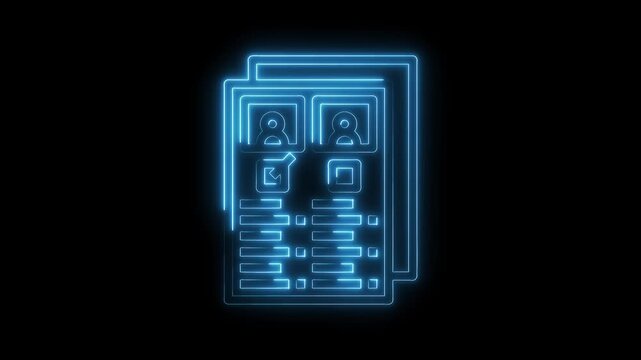 Glowing neon candidate profile review for job application and hiring process selection