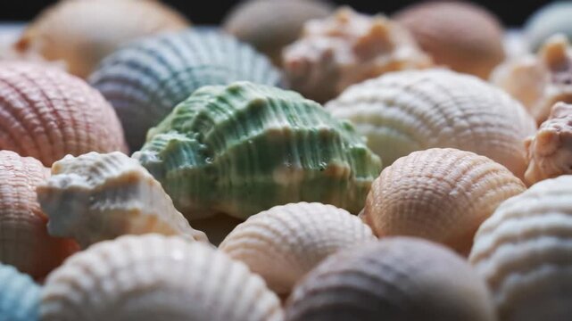 Colorful Collection of Various Seashells on a Soft Background