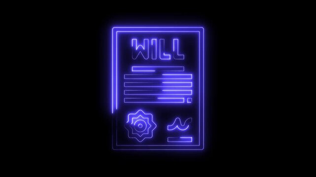 Neon illustration of a last will and testament concept with signature and authorization
