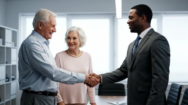 Friendly Business Meeting Between Seniors and Young Professional