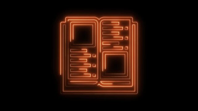 Digital book glowing neon outline on black background elearning and modern education concept