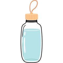 Simple Glass Water Bottle With Orange Cap And Handle Full Of Blue Water Isolated On White Background