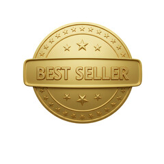 A golden circular badge with the words "BEST SELLER" prominently displayed on a horizontal ribbon across its center.