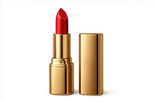 Red lipstick tube opening with gold casing