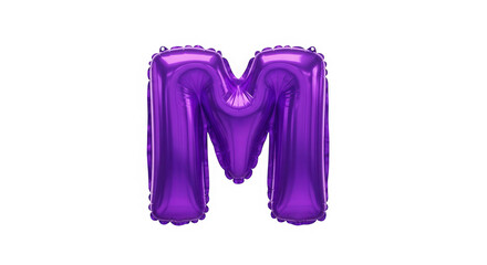 Shiny purple balloon letter m floating isolated on a black background for marketing isolated on transparent background