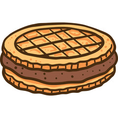 A Waffle Cookie Sandwich With Chocolate Filling And A Grid Pattern On Top In A Warm Golden Brown Color Isolated On A Transparent Background