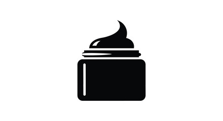 A black silhouette of a jar with a dollop of cream or cosmetic product on top against a white background